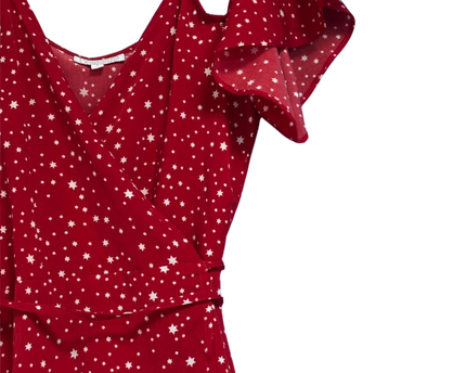 Dancing Leopard Red Star Print Cold-Shoulder Wrap Dress