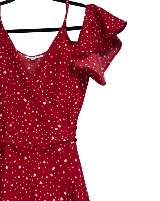 Dancing Leopard Red Star Print Cold-Shoulder Wrap Dress