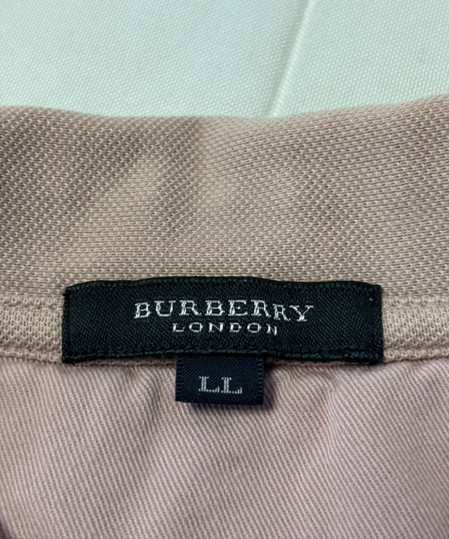 Burberry Men's Pink Short Sleeve Polo Shirt with Check Cuffs
