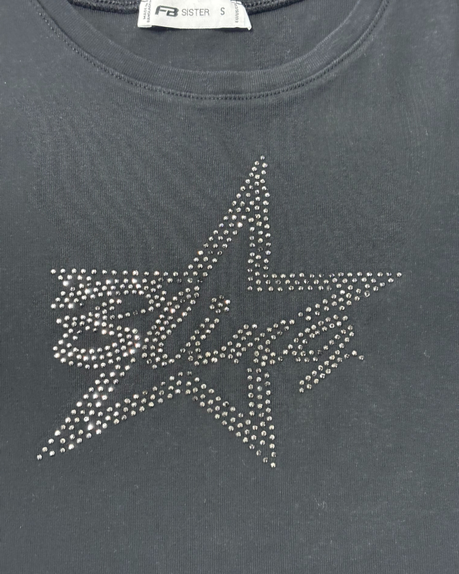 FB SISTER Black Star Graphic Crop Top
