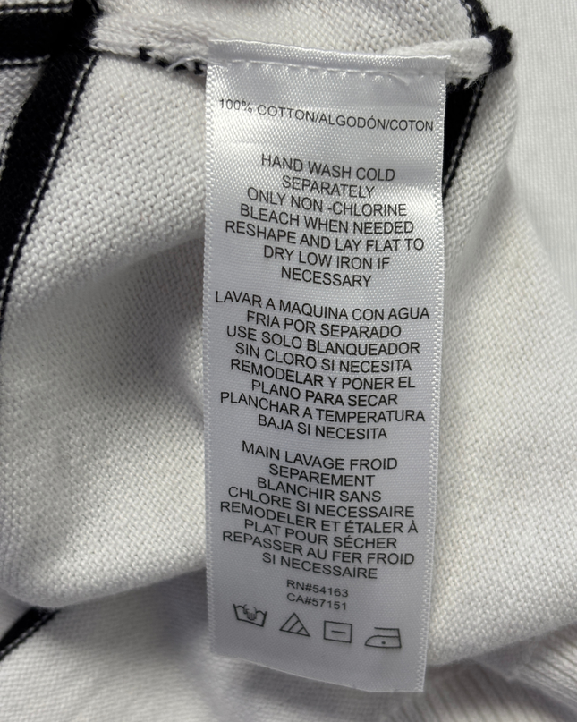 Calvin Klein White and Black Striped Crewneck Sweater