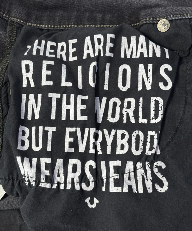True Religion Black Rocco Relaxed Skinny Distressed Jeans