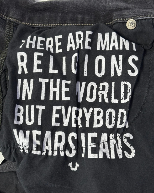 True Religion Black Rocco Relaxed Skinny Distressed Jeans