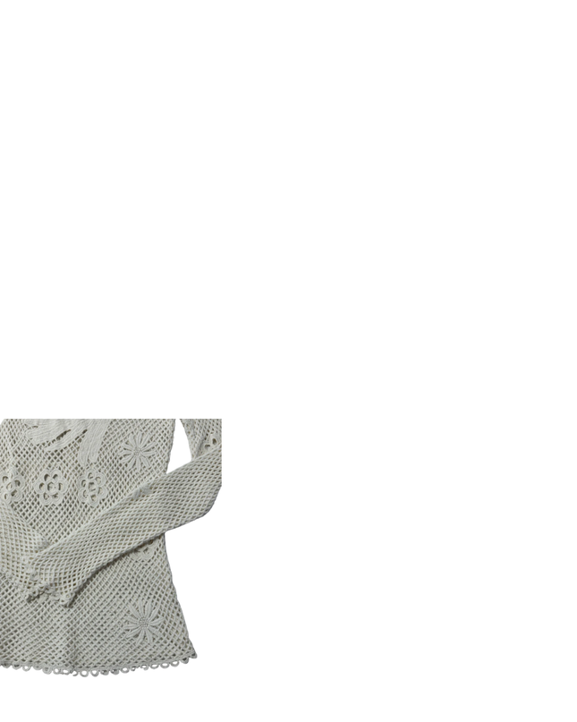 Maje White Crochet Floral and Bird Motif Long Sleeve Top