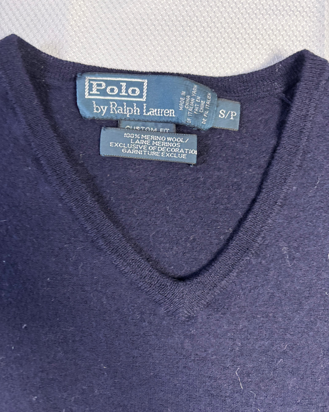 Polo by Ralph Lauren Navy Blue Merino Wool V-Neck Sweater