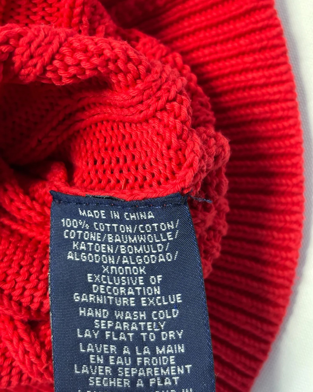 Ralph Lauren Red Cable Knit V-Neck Sweater