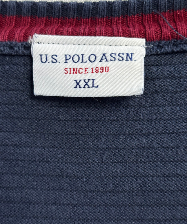U.S. POLO ASSN. Navy Blue Textured Striped Sweater
