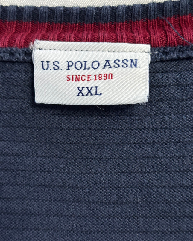 U.S. POLO ASSN. Navy Blue Textured Striped Sweater