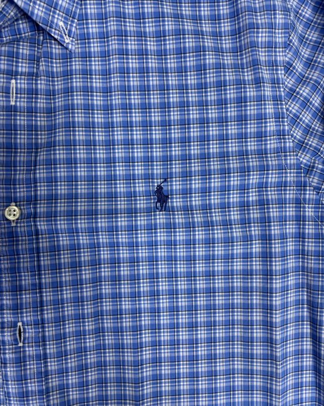 Ralph Lauren Blue Plaid Slim Fit Cotton Stretch Shirt