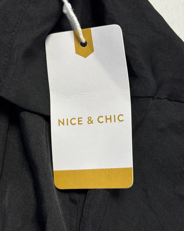Nice & Chic Black Tiered Long Sleeve Shirt Dress