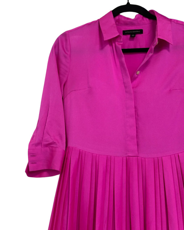 Banana Republic Pink Pleated Midi Shirt Dress