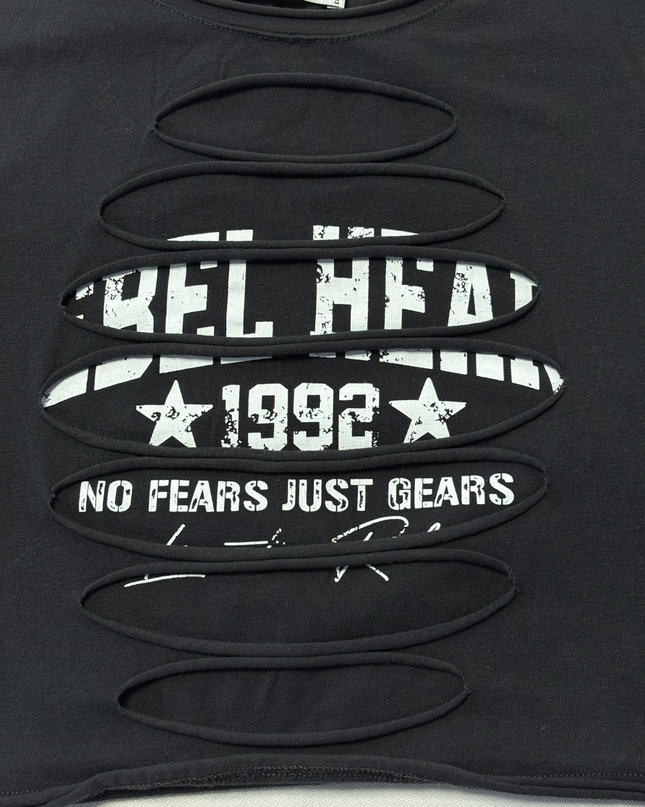 FB Sister Black Rebel Heart 1992 Cutout Graphic Crop Top