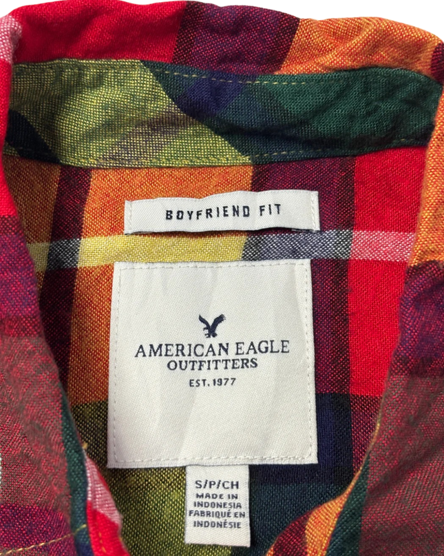 American Eagle Outfitters Multicolor Plaid Boyfriend Fit Viscose Shirt