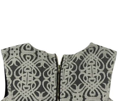 bar III Black/White Geometric Lace Sleeveless Peplum Top