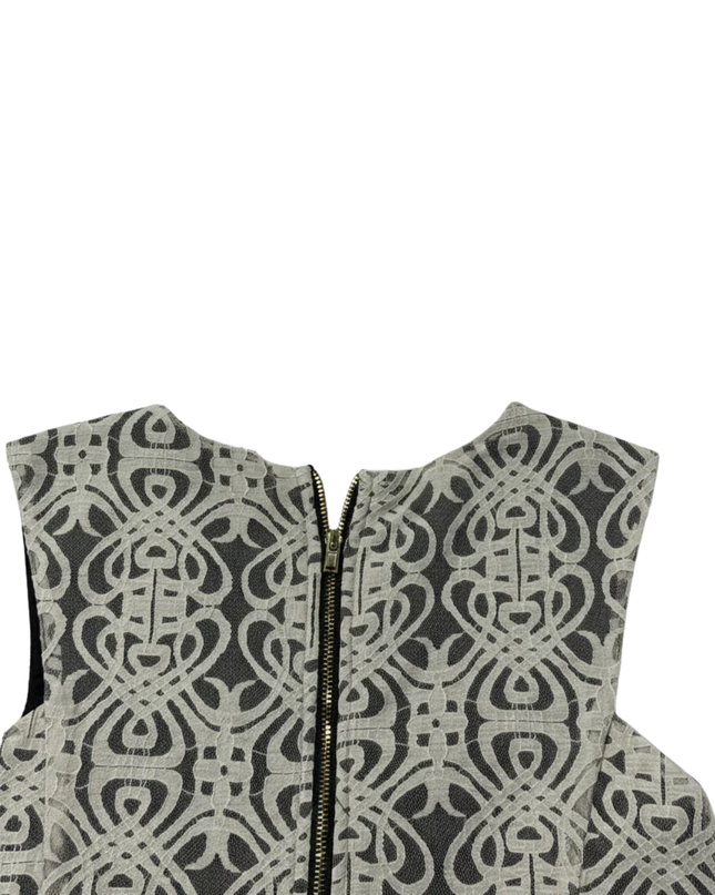 bar III Black/White Geometric Lace Sleeveless Peplum Top
