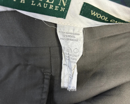 Lauren Ralph Lauren Olive Green Wool Cashmere Blend Pleated Trousers