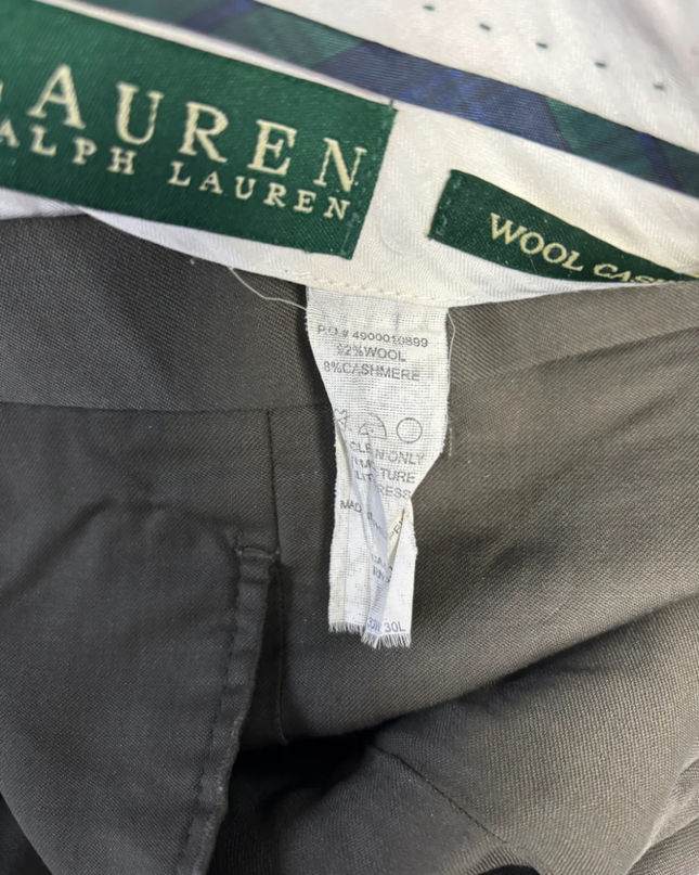 Lauren Ralph Lauren Olive Green Wool Cashmere Blend Pleated Trousers