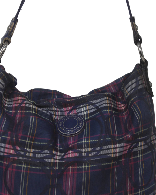 Coach Navy Blue Plaid Shoulder Bag