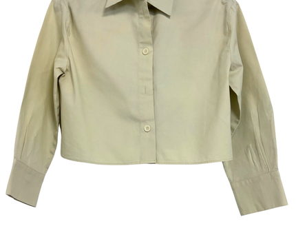 MNG Stone Beige Box Pleat Structured Cropped Shirt
