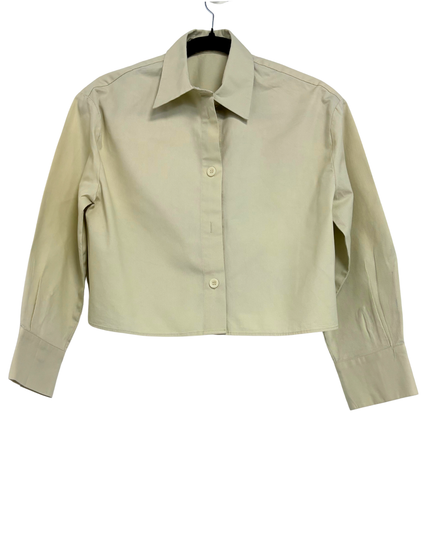 MNG Stone Beige Box Pleat Structured Cropped Shirt