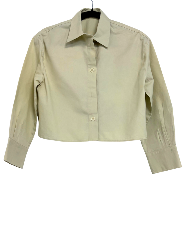 MNG Stone Beige Box Pleat Structured Cropped Shirt