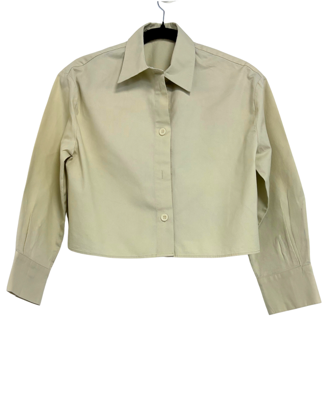 MNG Stone Beige Box Pleat Structured Cropped Shirt