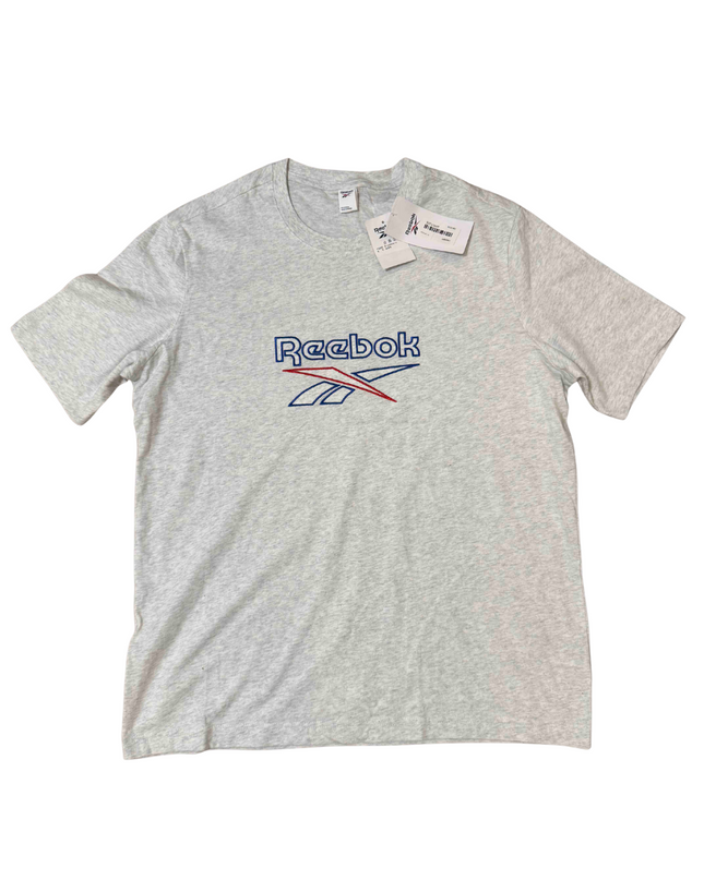Reebok Vintage-Inspired Heather Grey Embroidered Logo T-Shirt - L | With Tags