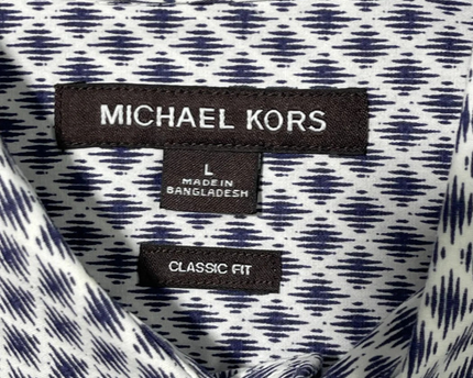 Michael Kors Blue and White Geometric Print Button-Down Shirt
