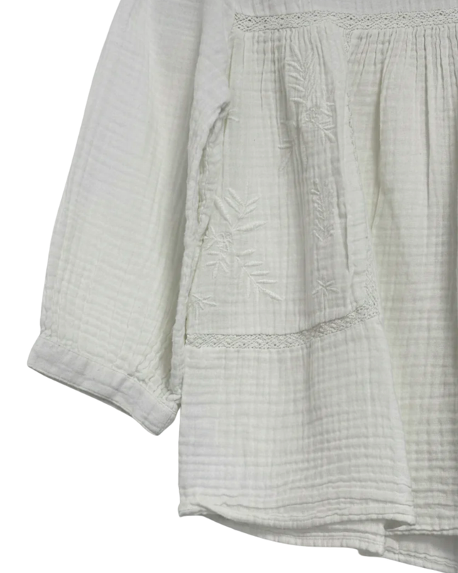 Monoprix Femme White Embroidered Double Gauze Blouse