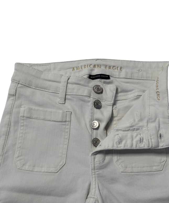 American Eagle White High-Waisted Button Fly Jegging Crop Jeans