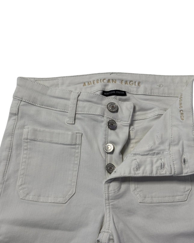 American Eagle White High-Waisted Button Fly Jegging Crop Jeans