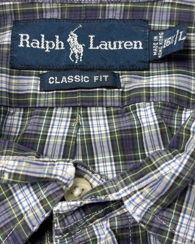 Ralph Lauren Green and Navy Plaid Classic Fit Button-Down Shirt