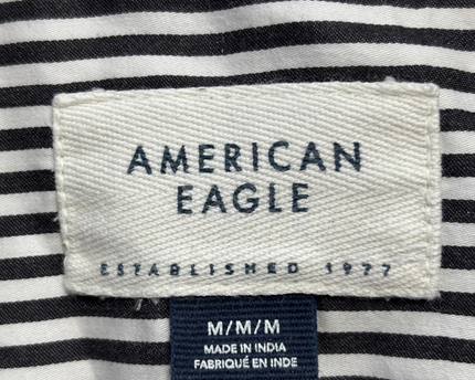 American Eagle Black and White Striped Long Sleeve Button-Down Shirt