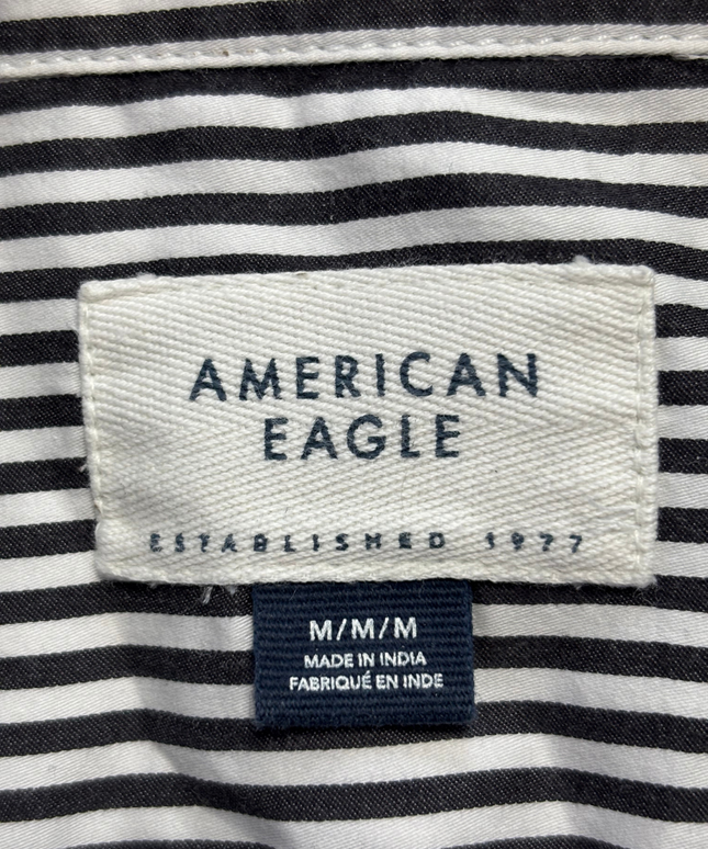 American Eagle Black and White Striped Long Sleeve Button-Down Shirt