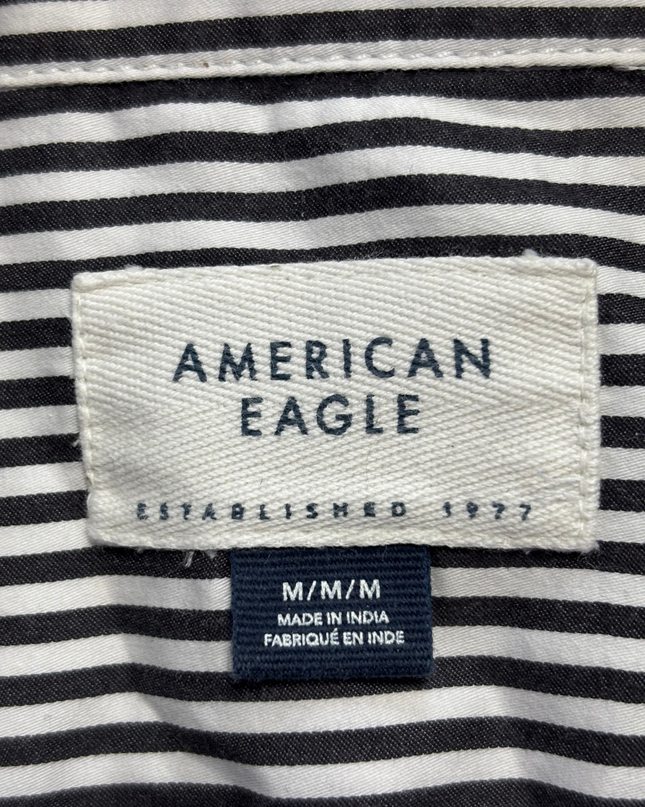 American Eagle Black and White Striped Long Sleeve Button-Down Shirt