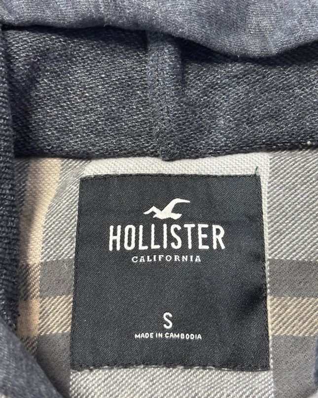 Hollister Grey Plaid Hooded Flannel Shirt