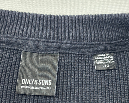 ONLY & SONS Navy Blue Ribbed Crewneck Knit Sweater