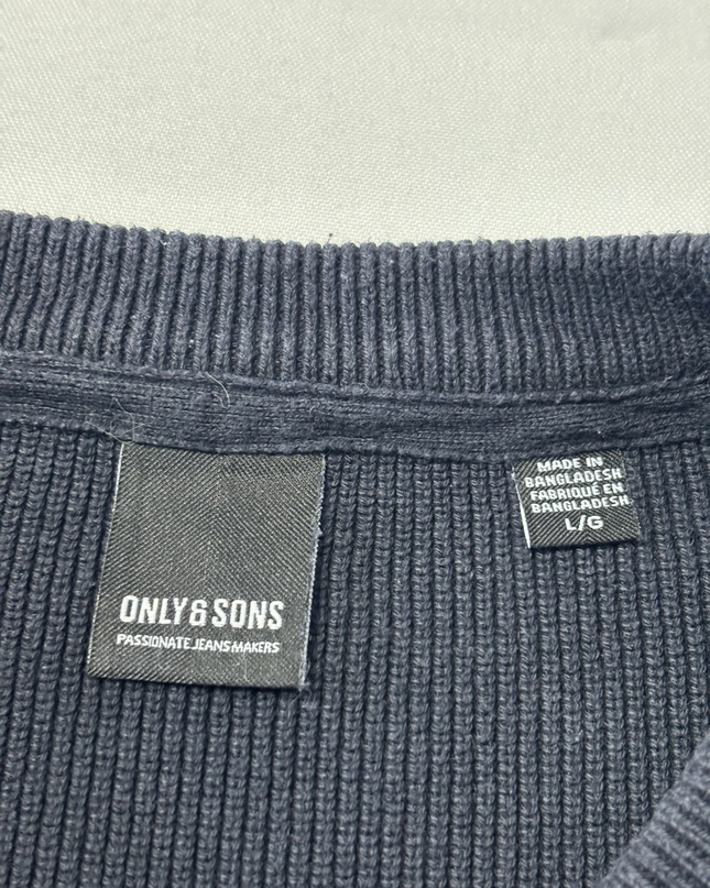 ONLY & SONS Navy Blue Ribbed Crewneck Knit Sweater