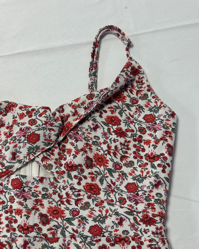 Abercrombie & Fitch White Floral Twist Front Cutout Mini Dress