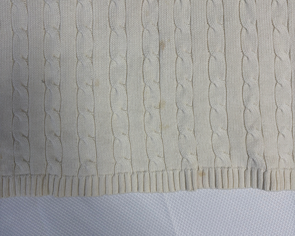 Ralph Lauren Cream Cable Knit Split V-Neck Cotton Sweater