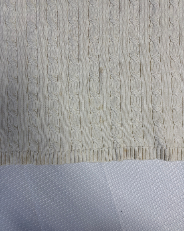 Ralph Lauren Cream Cable Knit Split V-Neck Cotton Sweater