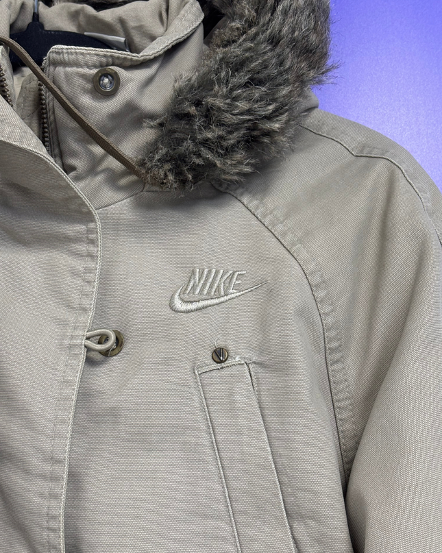 Nike Tan Faux Fur Trimmed Hooded Bomber Jacket