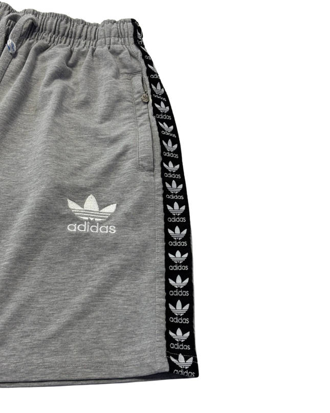 Adidas Grey Trefoil Taped Side Athletic Shorts