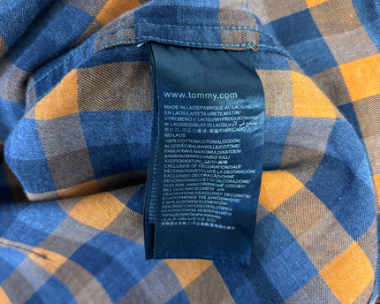 Tommy Hilfiger Orange/Blue Checkered Slim Fit Button-Down Shirt