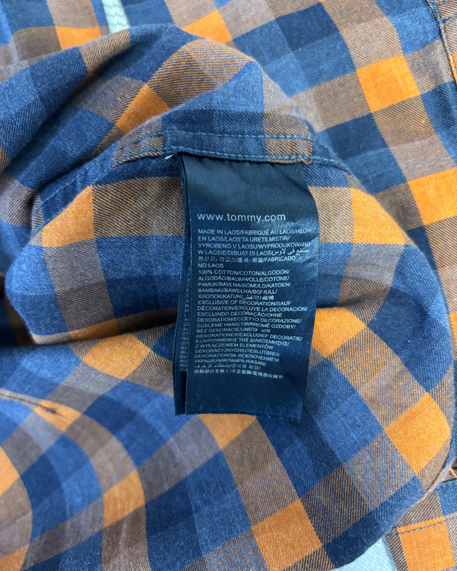 Tommy Hilfiger Orange/Blue Checkered Slim Fit Button-Down Shirt