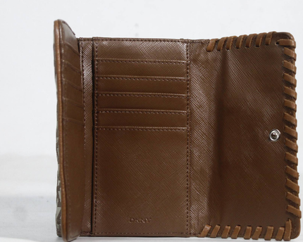 DKNY Brown Monogram Jacquard Leather Whipstitch Wallet