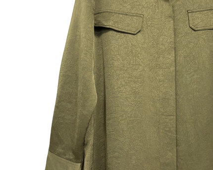 MNG Olive Green Textured Maxi Shirt Dress