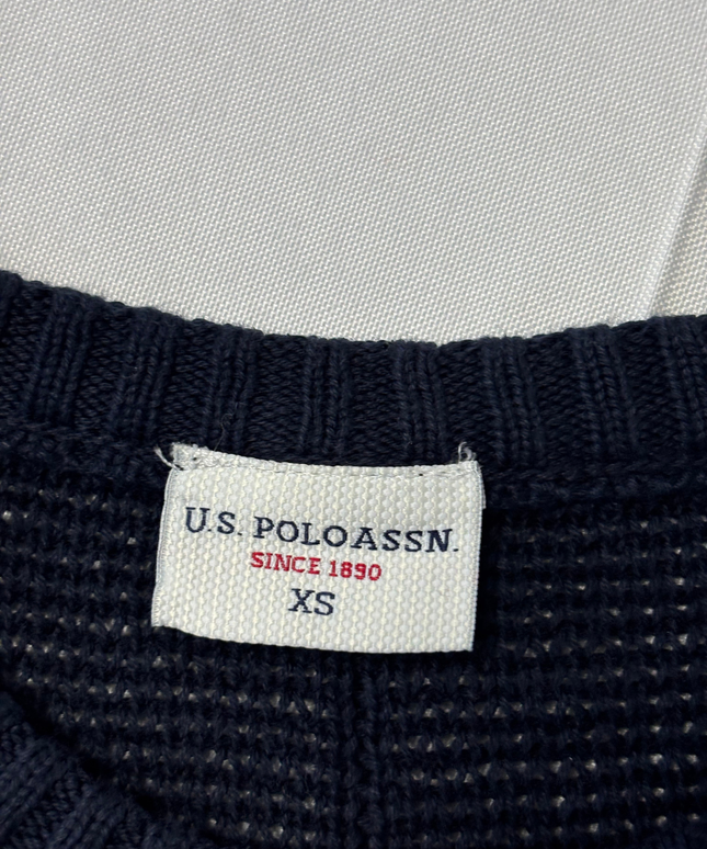 U.S. Polo Assn. Navy Blue Textured Knit Crewneck Sweater