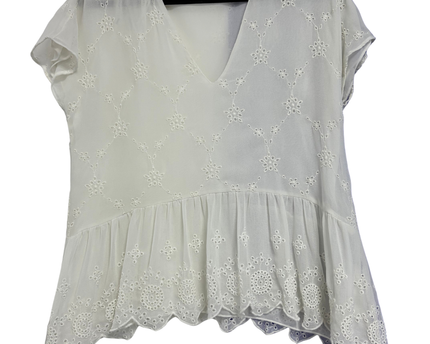 Zara White Embroidered Eyelet Peplum Blouse