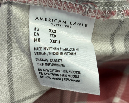 American Eagle Red Plaid Cropped Button-Up Shirt
